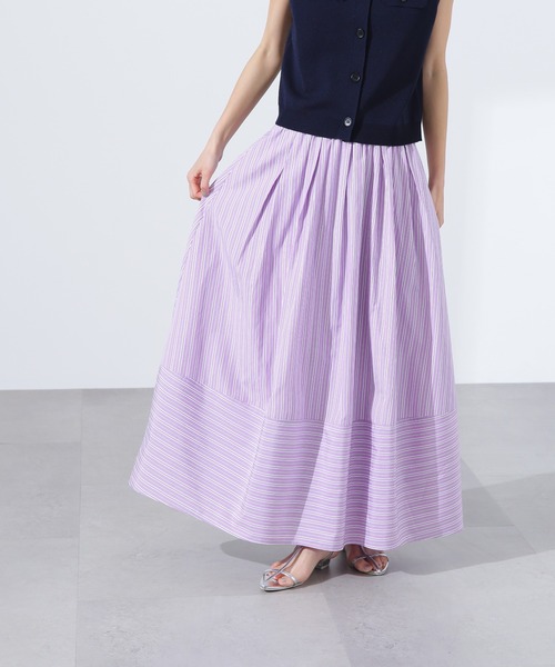 N.(N. Natural Beauty Basic)(エヌエヌナチュラルビューティーベーシック)の「【PS/低身長サイズ】ストライプ切替フレアスカート(スカート・レディース・ブラウン/パープル/チャコールグレー・MEDIUM/PS)」の18枚目の写真