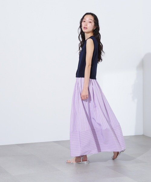 N.(N. Natural Beauty Basic)(エヌエヌナチュラルビューティーベーシック)の「【PS/低身長サイズ】ストライプ切替フレアスカート(スカート・レディース・ブラウン/パープル/チャコールグレー・MEDIUM/PS)」の20枚目の写真