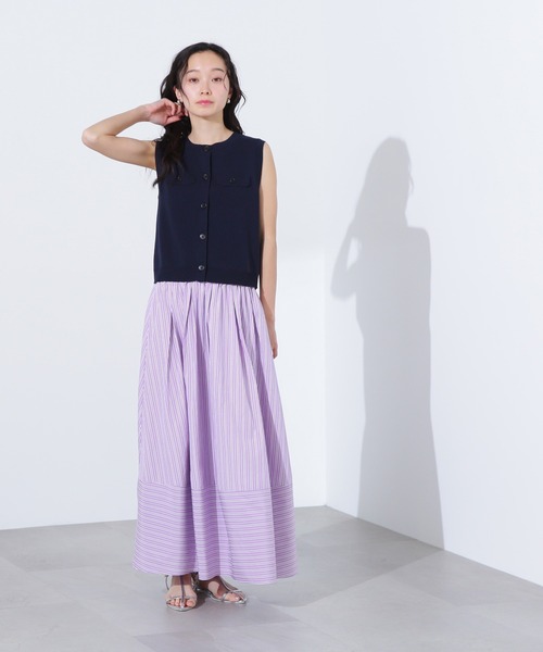 N.(N. Natural Beauty Basic)(エヌエヌナチュラルビューティーベーシック)の「【PS/低身長サイズ】ストライプ切替フレアスカート(スカート・レディース・ブラウン/パープル/チャコールグレー・MEDIUM/PS)」の21枚目の写真