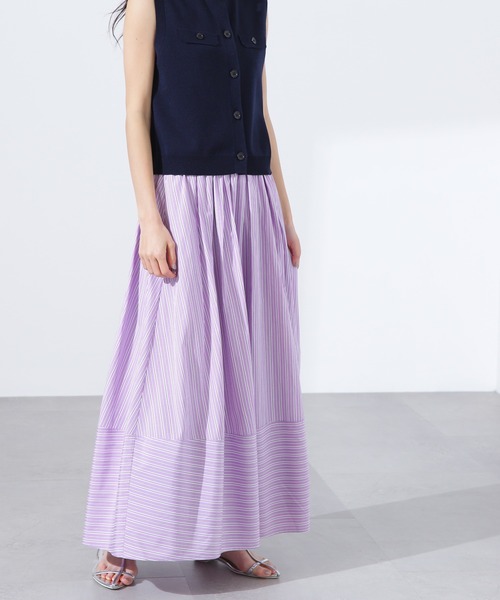 N.(N. Natural Beauty Basic)(エヌエヌナチュラルビューティーベーシック)の「【PS/低身長サイズ】ストライプ切替フレアスカート(スカート・レディース・ブラウン/パープル/チャコールグレー・MEDIUM/PS)」の19枚目の写真