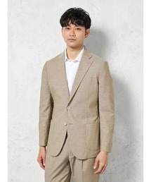 【綿麻混素材】ジャケット 2つボタン ストレッチ リッケンバッカーブラック