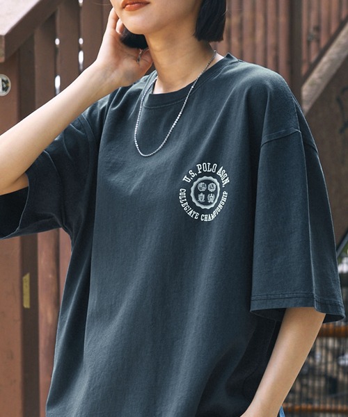U.S. POLO ASSN.(ユーエスポロアッスン)の「U.S. POLO ASSN. /ユーエスポロアッスン 別注 サークルロゴ刺繍 ピグメント半袖Tシャツ(Tシャツ/カットソー・メンズ・ブラック/ブラウン/レッド/ネイビー・M/L)」の3枚目の写真