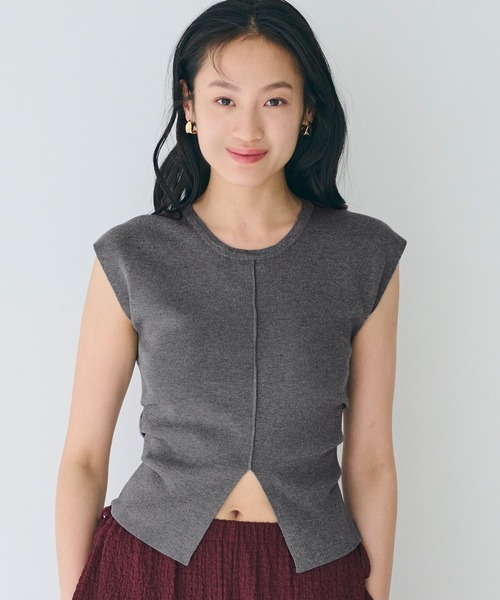 coca(coca)(コカ)の「フロントスリットニット(ニット/セーター・レディース・グレー/ブラック・S/L/M)」の2枚目の写真