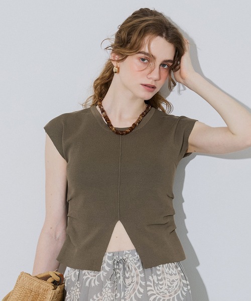 coca(coca)(コカ)の「フロントスリットニット(ニット/セーター・レディース・グレー/ブラック/カーキ・S/L/M)」の3枚目の写真