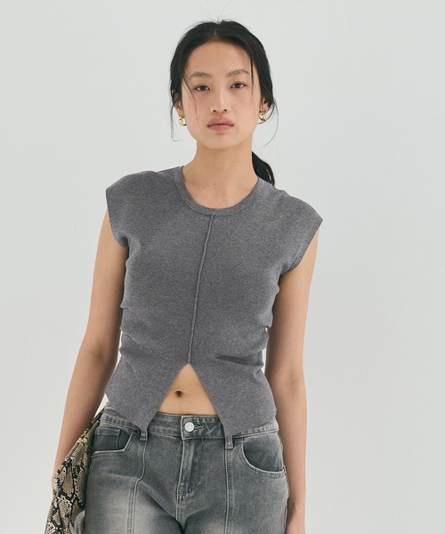 coca(coca)(コカ)の「フロントスリットニット(ニット/セーター・レディース・グレー/ブラック・S/L/M)」の14枚目の写真