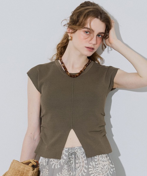 coca(coca)(コカ)の「フロントスリットニット(ニット/セーター・レディース・グレー/ブラック/カーキ・S/L/M)」の6枚目の写真