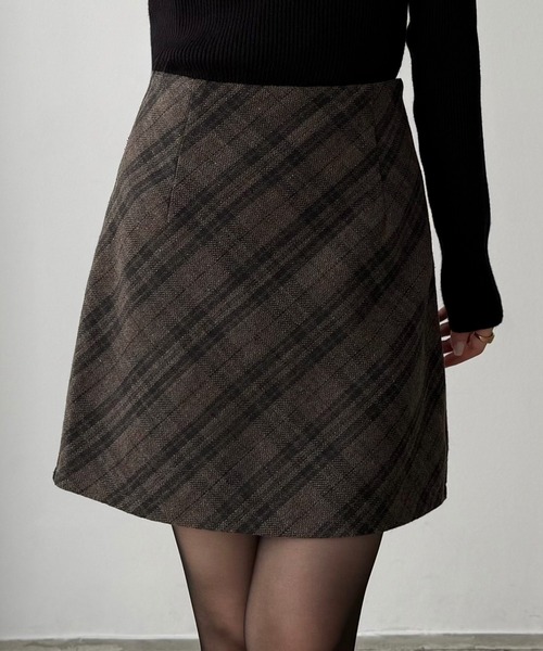 セール】ウールライクバイアスチェック柄ミニスカート（インパン付