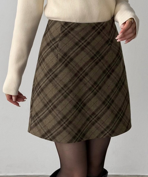 ウールライクバイアスチェック柄ミニスカート（インパン付）（スカート