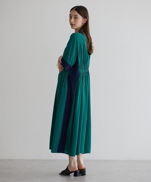 Editt by YECCA VECCA（エディットバイイェッカヴェッカ）の「ギャザー配色ワンピース（ワンピース・レディース・ブラック/グリーン/カーキ・FREE）」の19枚目の写真