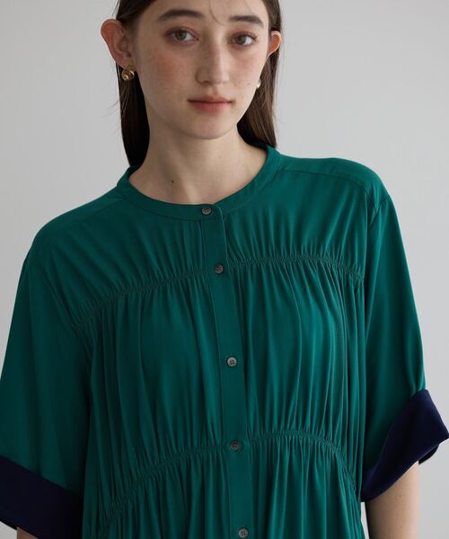 Editt by YECCA VECCA（エディットバイイェッカヴェッカ）の「ギャザー配色ワンピース（ワンピース・レディース・ブラック/グリーン/カーキ・FREE）」の22枚目の写真