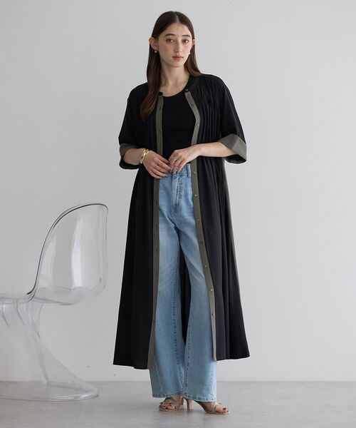 Editt by YECCA VECCA（エディットバイイェッカヴェッカ）の「ギャザー配色ワンピース（ワンピース・レディース・ブラック/グリーン/カーキ・FREE）」の5枚目の写真