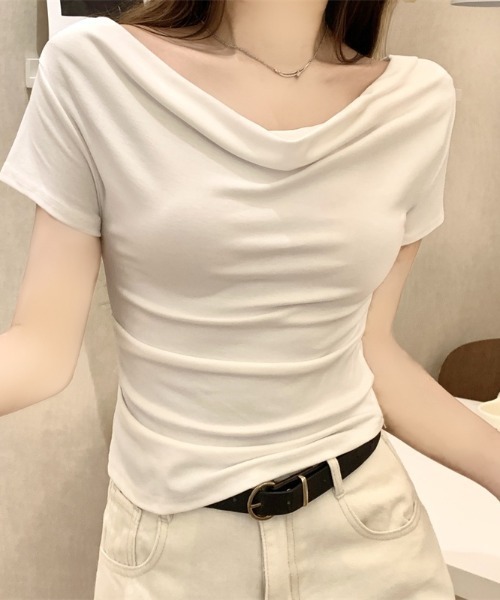 LAC-VERT(ラック・ヴェール)の「ドレープオフショルトップス(Tシャツ/カットソー・レディース・ブラック/ホワイト・FREE)」の17枚目の写真