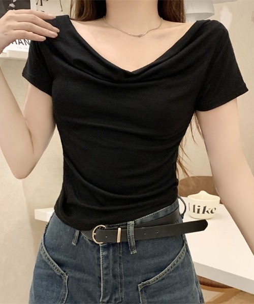 LAC-VERT(ラック・ヴェール)の「ドレープオフショルトップス(Tシャツ/カットソー・レディース・ブラック/ホワイト・FREE)」の9枚目の写真