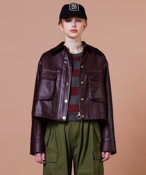 DOUBLE STANDARD CLOTHING（ダブルスタンダードクロージング）の「ワックスヴィンテージジョーゼット ショートブルゾン（ブルゾン・レディース・ブラウン・38/36）」の7枚目の写真