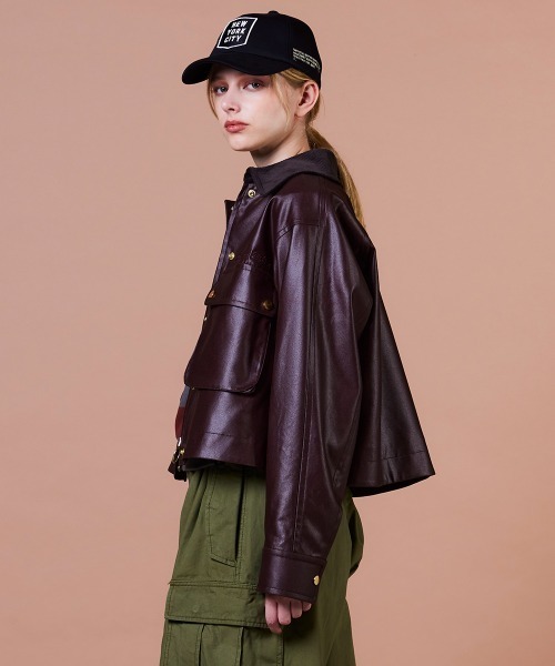 DOUBLE STANDARD CLOTHING（ダブルスタンダードクロージング）の「ワックスヴィンテージジョーゼット ショートブルゾン（ブルゾン・レディース・ブラウン・38/36）」の8枚目の写真