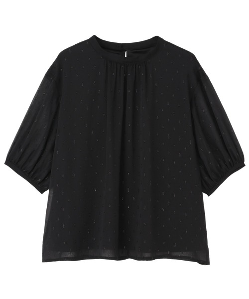 TOKYO SHIRTS(トウキョウシャツ)の「袖シアー ラメカットドビーブラウス 五分袖(シャツ/ブラウス・レディース・ブラック/ベージュ・L/M)」の2枚目の写真