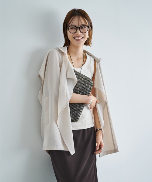 STYLE DELI(スタイルデリ)の「サラッと涼しいドレープネックオープンジャケット(その他アウター・レディース・ブラック/ライトベージュ・FREE)」の9枚目の写真