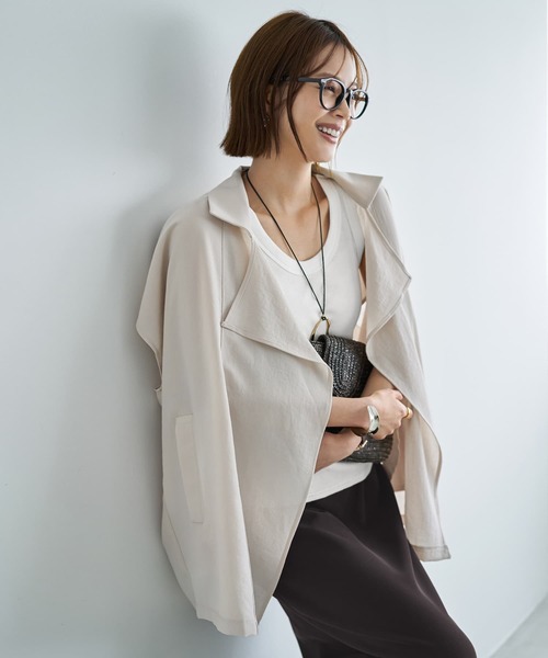 STYLE DELI(スタイルデリ)の「サラッと涼しいドレープネックオープンジャケット(その他アウター・レディース・ブラック/ライトベージュ・FREE)」の10枚目の写真