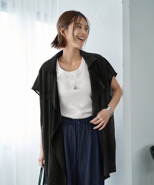 STYLE DELI(スタイルデリ)の「サラッと涼しいドレープネックオープンジャケット(その他アウター・レディース・ブラック/ライトベージュ・FREE)」の12枚目の写真