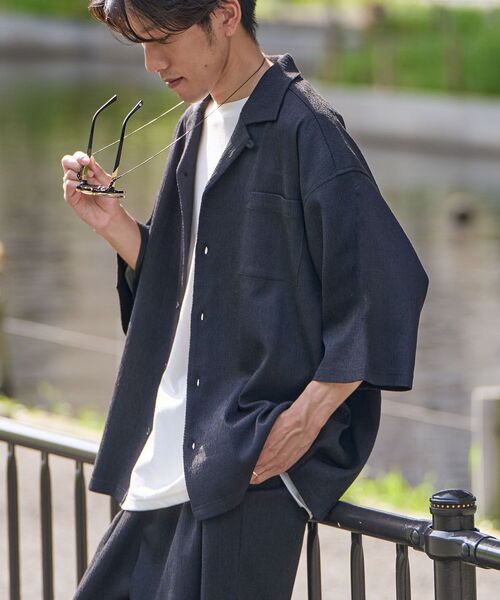 CRAFT STANDARD BOUTIQUE(クラフトスタンダードブティック)の「接触冷感/イージーケア ボンディング楊柳オープンカラーシャツ(シャツ/ブラウス・メンズ・ブラウン/ブラック・S/M/L)」の3枚目の写真