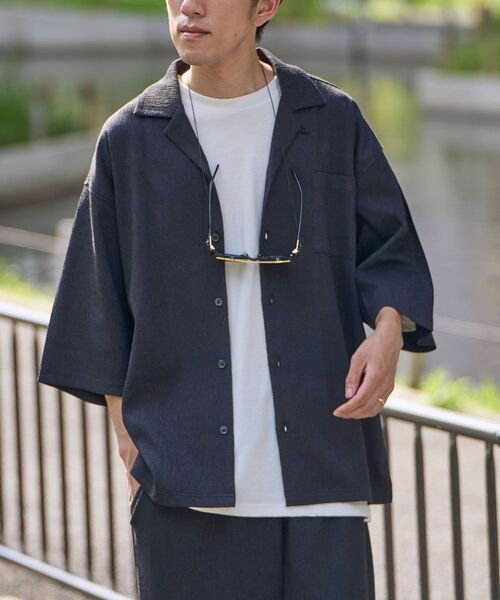 CRAFT STANDARD BOUTIQUE(クラフトスタンダードブティック)の「接触冷感/イージーケア ボンディング楊柳オープンカラーシャツ(シャツ/ブラウス・メンズ・ブラウン/ブラック・S/M/L)」の4枚目の写真