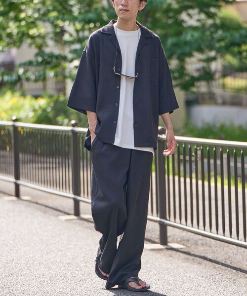 CRAFT STANDARD BOUTIQUE(クラフトスタンダードブティック)の「接触冷感/イージーケア ボンディング楊柳オープンカラーシャツ(シャツ/ブラウス・メンズ・ブラウン/ブラック・S/M/L)」の6枚目の写真