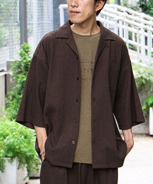 CRAFT STANDARD BOUTIQUE(クラフトスタンダードブティック)の「接触冷感/イージーケア ボンディング楊柳オープンカラーシャツ(シャツ/ブラウス・メンズ・ブラウン/ブラック・S/M/L)」の9枚目の写真