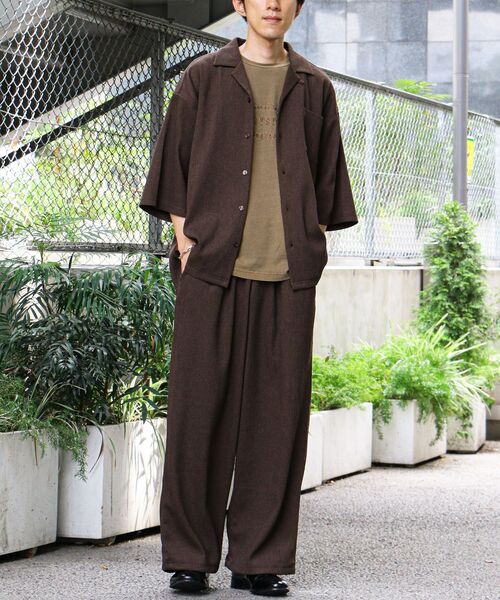 CRAFT STANDARD BOUTIQUE(クラフトスタンダードブティック)の「接触冷感/イージーケア ボンディング楊柳オープンカラーシャツ(シャツ/ブラウス・メンズ・ブラウン/ブラック・S/M/L)」の12枚目の写真