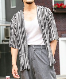 ホワイト ストライプ 半袖カーディガン y4425_8.jpg