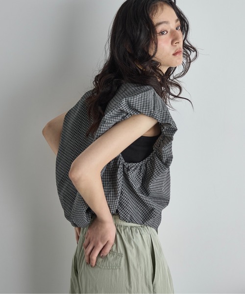 パフショルダークロップドチェックシャツ