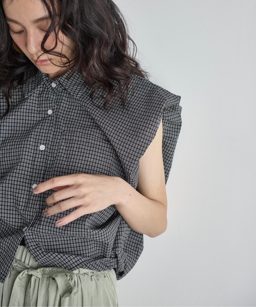 パフショルダークロップドチェックシャツ