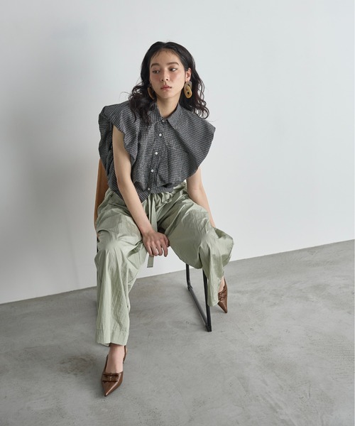 パフショルダークロップドチェックシャツ