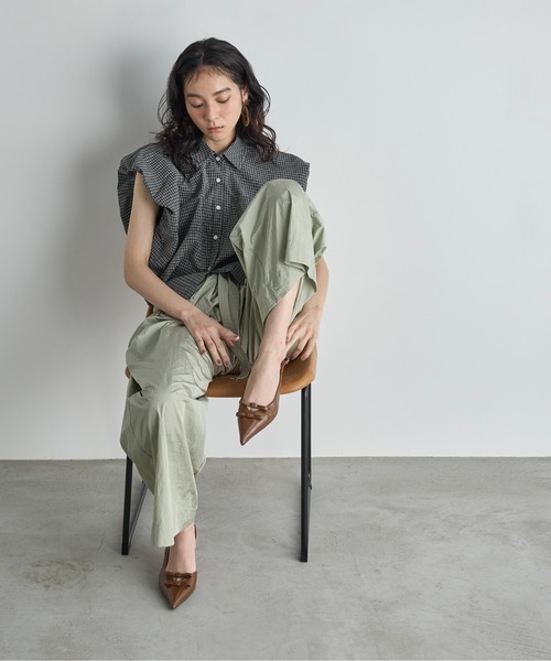 パフショルダークロップドチェックシャツ