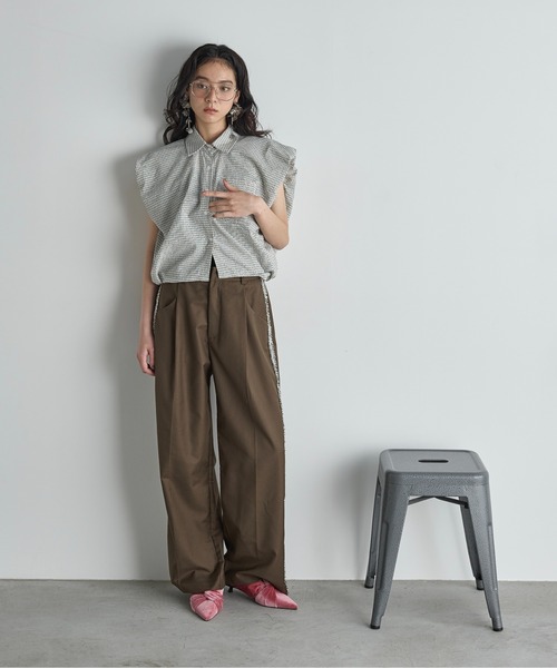 パフショルダークロップドチェックシャツ