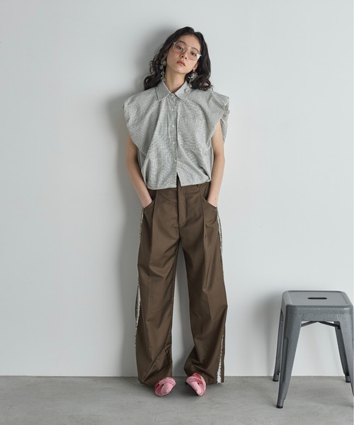 パフショルダークロップドチェックシャツ