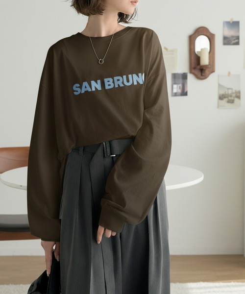 classicalelf（クラシカルエルフ）の「立体ロゴが主役！デイリーに活躍する大人カジュアルT。綿100％英字ロゴロンT（Tシャツ/カットソー・レディース・ブラウン/ブラック/アイボリー/ベージュ/チャコール/オフホワイト・LARGE/MEDIUM/SMALL/X-LARGE）」の5枚目の写真