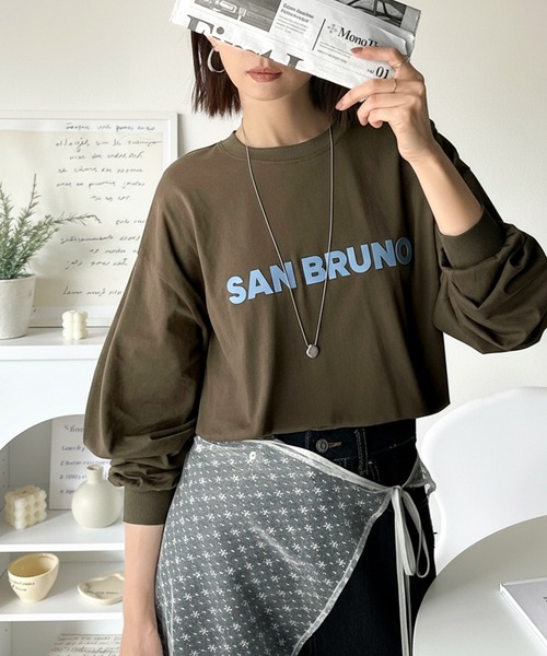 classicalelf（クラシカルエルフ）の「立体ロゴが主役！デイリーに活躍する大人カジュアルT。綿100％英字ロゴロンT（Tシャツ/カットソー・レディース・ブラウン/ブラック/アイボリー/ベージュ/チャコール/オフホワイト・LARGE/MEDIUM/SMALL/X-LARGE）」の12枚目の写真