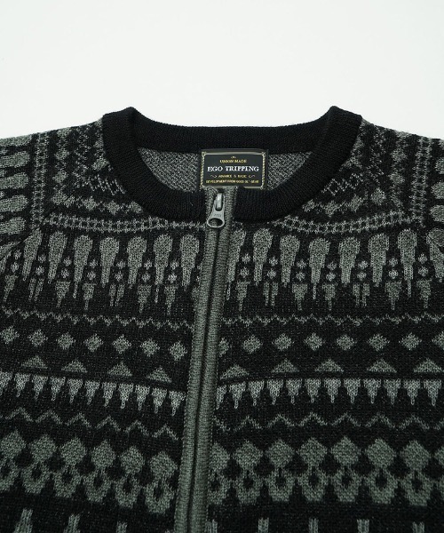 EGO TRIPPING（エゴトリッピング）の「mcg3679-ARROWKNIT ニットカーディガン（カーディガン/ボレロ・メンズ・グレー系その他/チャコールグレー×ブラック/ネイビー系/ブラック系その他・46/48）」の11枚目の写真