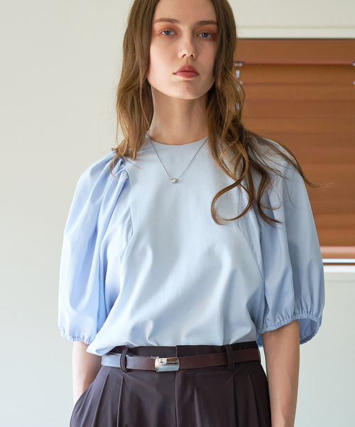 qualite（カリテ）の「タフタスリーブプルオーバー/オフィスカジュアル/夏服/パフスリーブ（Tシャツ/カットソー・レディース・オフホワイト/サックスブルー/ブラック・フリー）」の18枚目の写真