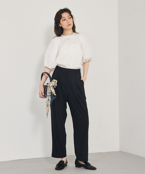 qualite（カリテ）の「タフタスリーブプルオーバー/オフィスカジュアル/夏服/パフスリーブ（Tシャツ/カットソー・レディース・オフホワイト/サックスブルー/ブラック・フリー）」の19枚目の写真