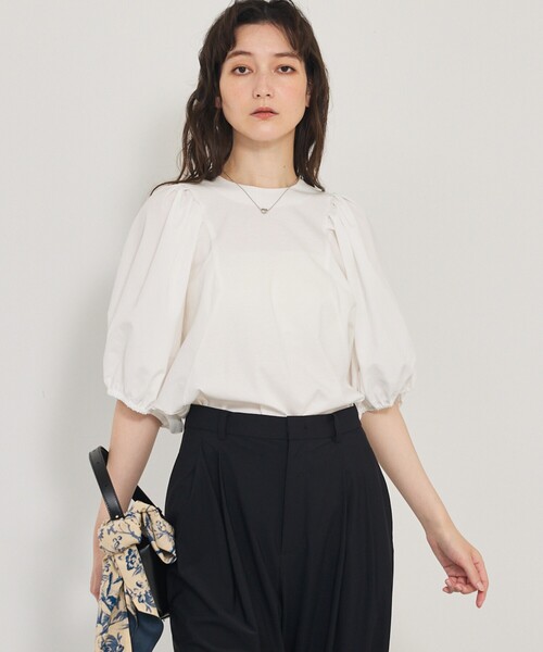 qualite(カリテ)の「タフタスリーブプルオーバー/オフィスカジュアル/夏服/パフスリーブ(Tシャツ/カットソー・レディース・オフホワイト/サックスブルー/ブラック・フリー)」の17枚目の写真