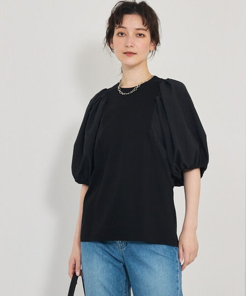 qualite(カリテ)の「タフタスリーブプルオーバー/オフィスカジュアル/夏服/パフスリーブ(Tシャツ/カットソー・レディース・オフホワイト/サックスブルー/ブラック・フリー)」の18枚目の写真