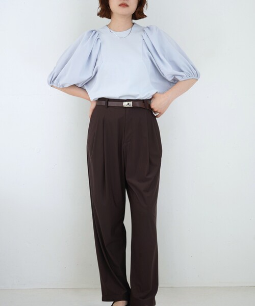 qualite(カリテ)の「タフタスリーブプルオーバー/オフィスカジュアル/夏服/パフスリーブ(Tシャツ/カットソー・レディース・オフホワイト/サックスブルー/ブラック・フリー)」の20枚目の写真