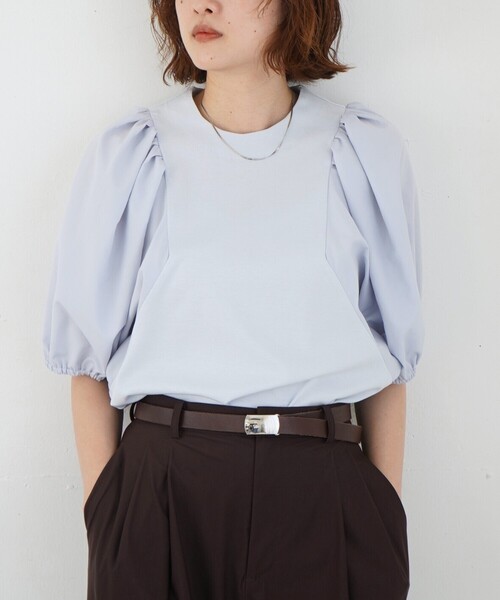 qualite(カリテ)の「タフタスリーブプルオーバー/オフィスカジュアル/夏服/パフスリーブ(Tシャツ/カットソー・レディース・オフホワイト/サックスブルー/ブラック・フリー)」の21枚目の写真