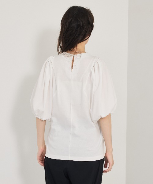 tシャツ タフタスリーブプルオーバー/オフィスカジュアル/夏服/パフスリーブ レディース タフタスリーブプルオーバー/オフィスカジュアル/夏服
