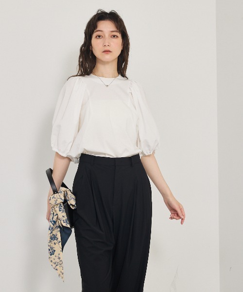 qualite（カリテ）の「タフタスリーブプルオーバー/オフィスカジュアル/夏服/パフスリーブ（Tシャツ/カットソー・レディース・オフホワイト/サックスブルー/ブラック・フリー）」の10枚目の写真