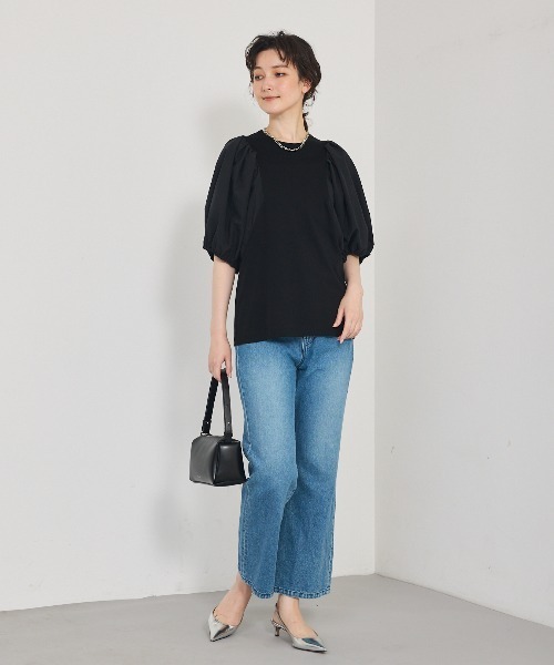 tシャツ タフタスリーブプルオーバー/オフィスカジュアル/夏服/パフスリーブ レディース タフタスリーブプルオーバー/オフィスカジュアル/夏服
