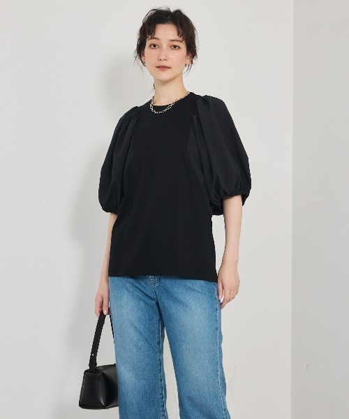 qualite（カリテ）の「タフタスリーブプルオーバー/オフィスカジュアル/夏服/パフスリーブ（Tシャツ/カットソー・レディース・オフホワイト/サックスブルー/ブラック・フリー）」の8枚目の写真