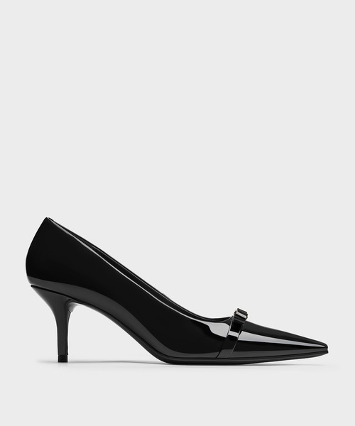 CHARLES & KEITH(チャールズ & キース)の「Dorian ドリアン パテントボウポインテッドトゥスティレットヒールパンプス(パンプス・レディース・レッド/ダークブラウン/ブラック系その他6/ブラウン系その他3・22.5cm/22cm/25.5cm/25cm/24.5cm/23.5cm/23cm)」の2枚目の写真