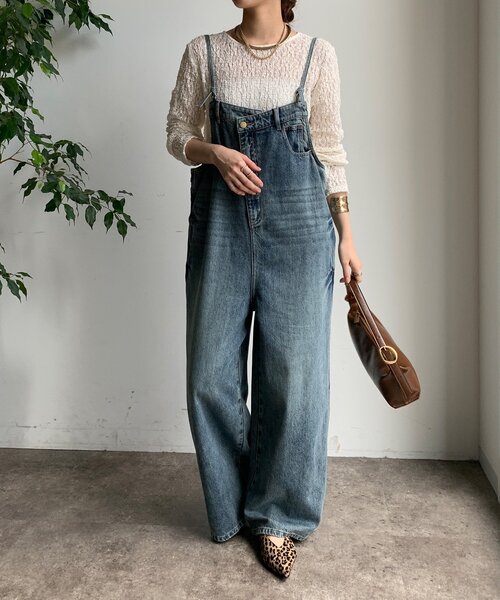 DouDou（ドゥドゥ）の「【WEB限定】 デニムオールインワン（つなぎ/オールインワン・レディース・ネイビー/ブルー・FREE）」の3枚目の写真